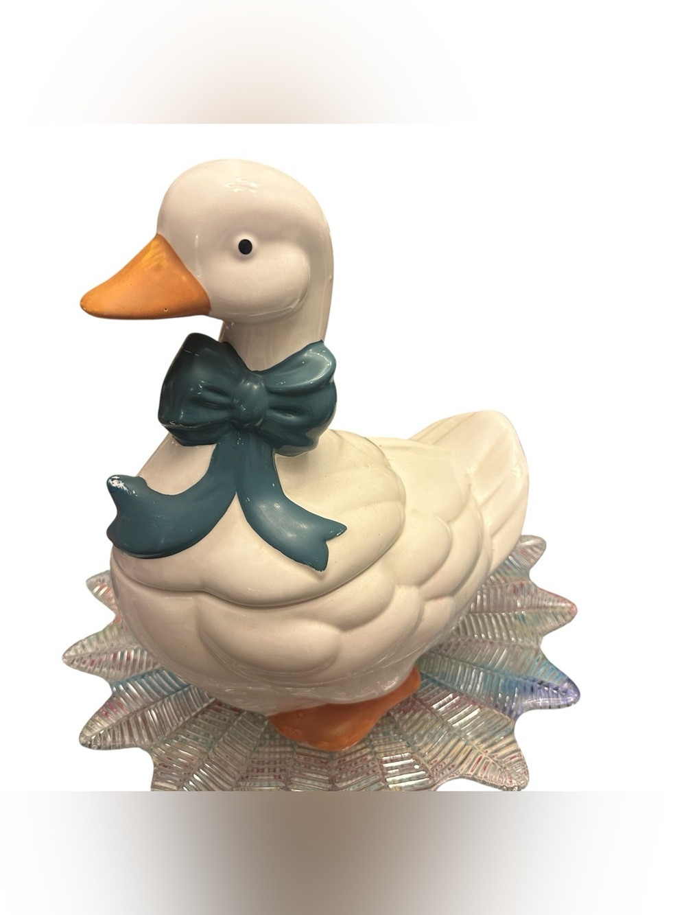 Vintage Cottagecore Blue Ribbon Goose Ceramic Cookie Jar Canister 1980’s